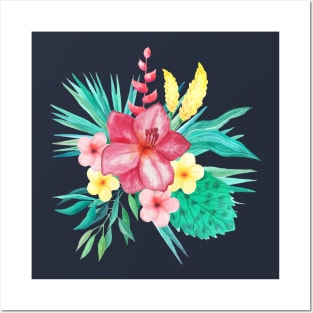 Tropical Flowers Floral Bouquet Red Yellow Posters and Art